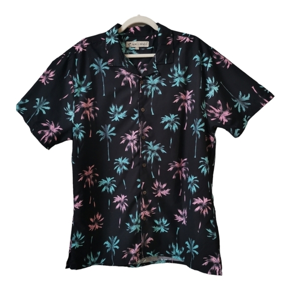 Maui  Maui Neon Palm Tree‎ Hawaiian Button Down Short Sleeve, Overshirt - Picture 1 of 6